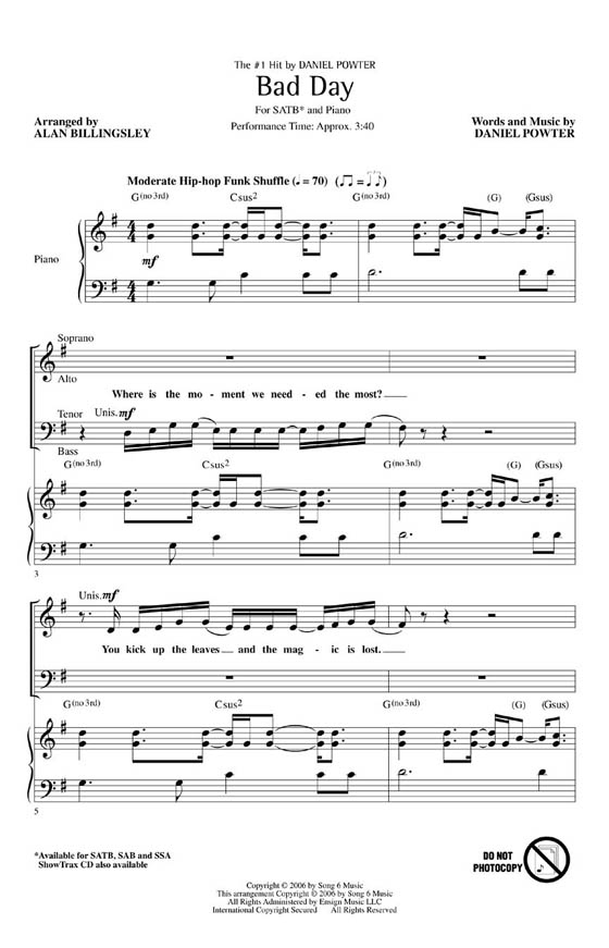 Daniel Powter【Bad Day】SATB