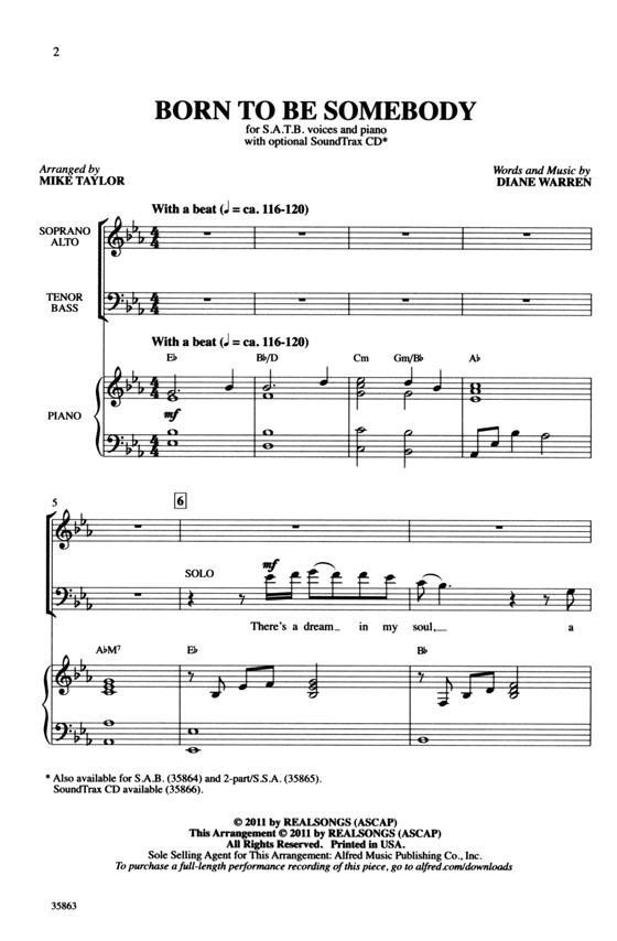 【Born to Be Somebody】SATB with Piano