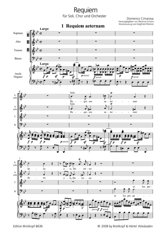 Cimarosa【Requiem】für Soli, Chor und Orchester , Klavierauszug