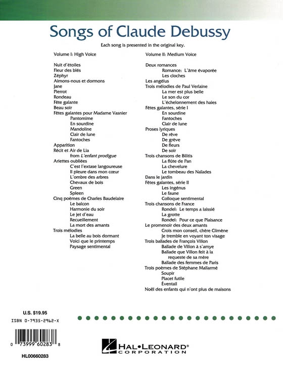 【Songs of Claude Debussy】Volume Ⅱ: Medium Voice