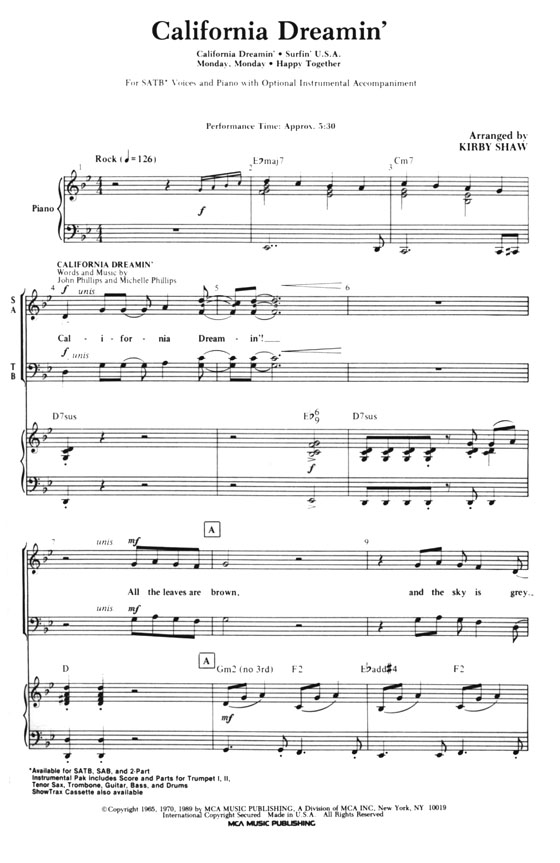 【California Dreamin'】SATB