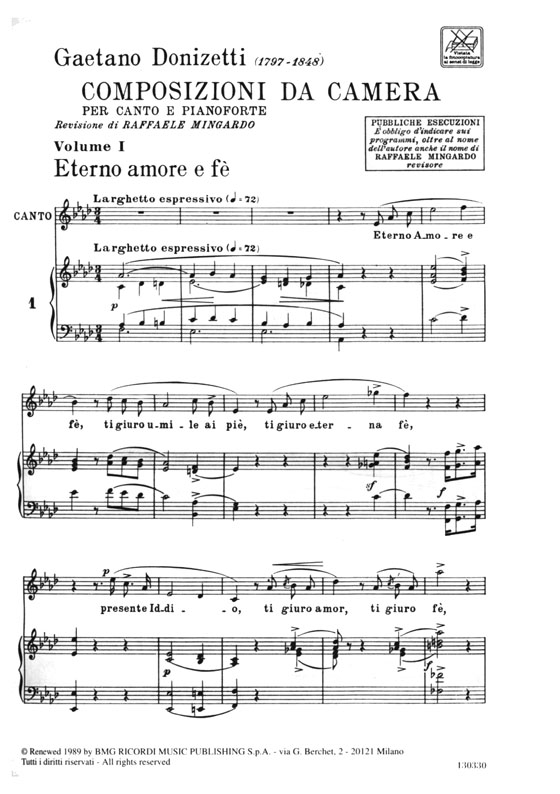 Donizetti【Composizioni de camera , Vol. Ⅰ】per canto e pianoforte