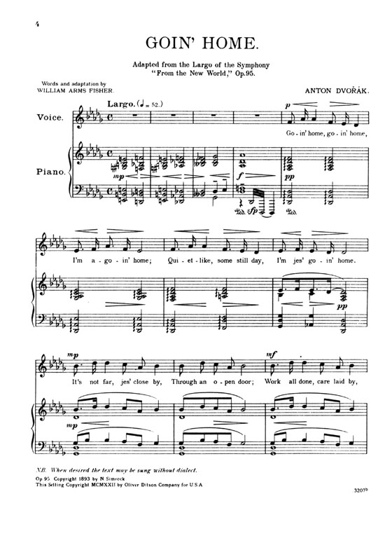 Dvorak【 Goin' Home-from the Largo of New World Symphony】Medium Voice and Piano Dvorak【 Goin' Home-from the Largo of New World Symphony】Medium Voice and Piano