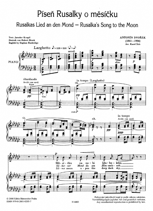 Dvorak【Pisen Rusalky o mesicku】soprano e pianoforte