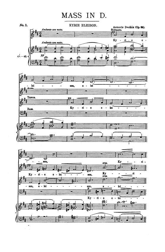 Dvorak【Mass In D Major】for Soli, Chorus and Orchestra , Choral Score