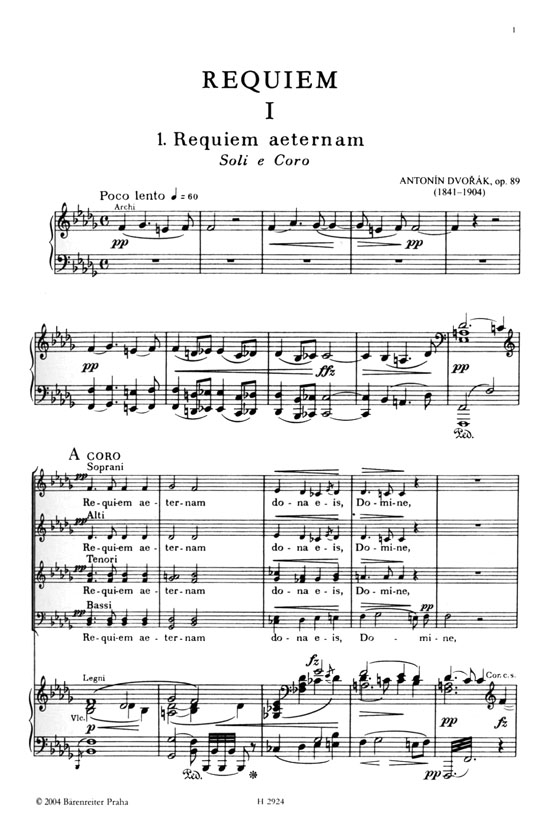 Antonin Dvorak【Requiem , Op. 89】Klavierauszug ,Vocal Score