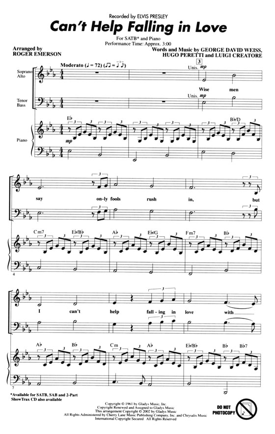 【Can't Help Falling in Love】SATB 【Can't Help Falling in Love】SATB