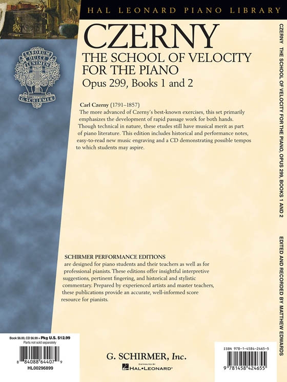 Czerny【CD+樂譜】The School of Velocity for the Piano, Opus 299, Books 1 and 2