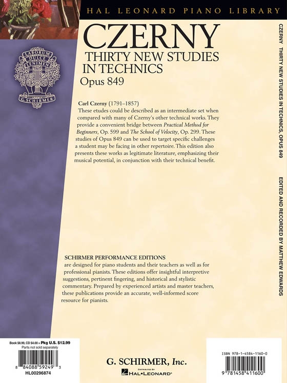 Czerny【CD+樂譜】Thirty New Studies in Technics, Opus 849 for Piano