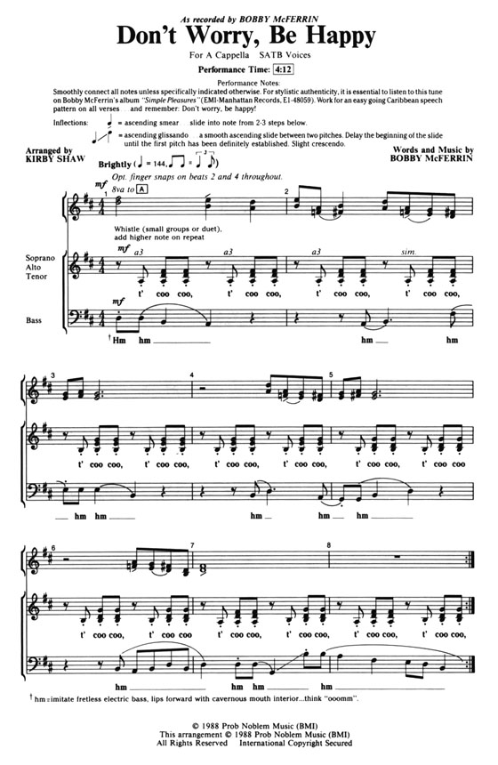 【Don't Worry, Be Happy】SATB a cappella