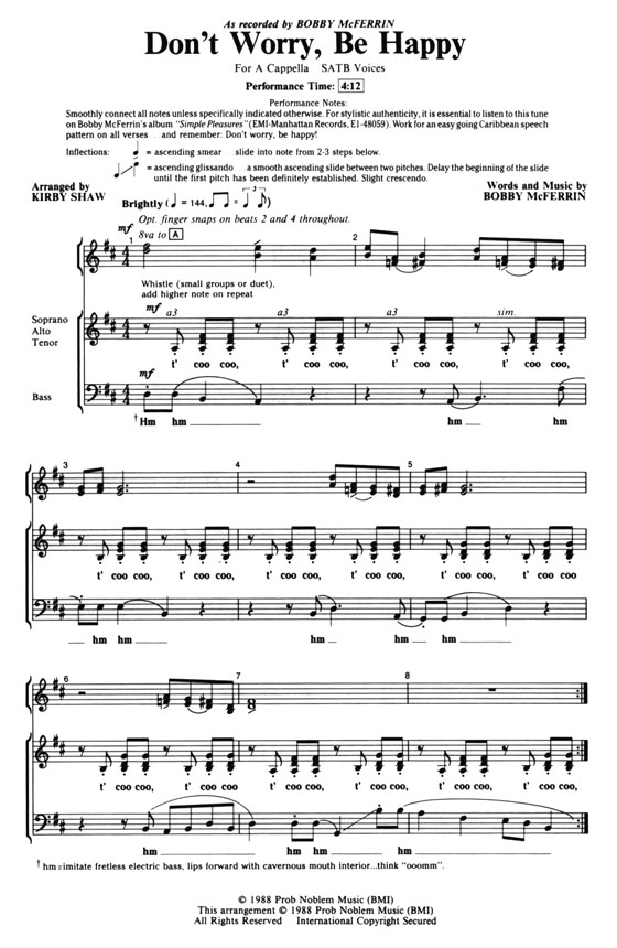 【Don't Worry, Be Happy】SATB a cappella 【Don't Worry, Be Happy】SATB a cappella