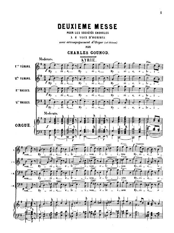 Gounod【Messe No. 2 in G Major , Opus 1】for Men's Voices and Organ, ad lib. , Choral Score