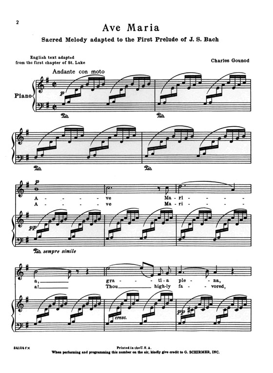 Gounod【Ave Maria Adapted to the First Prelude of J.S. Bach】High, in G