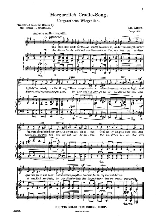 Grieg【Selected Songs】for Low Voice with English and German text , Vocal Score