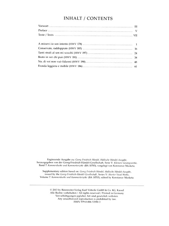 Handel【Kammerduette】für Sopran, Alt und Basso continuo HWV 178, 181, 185, 186, 190, 197