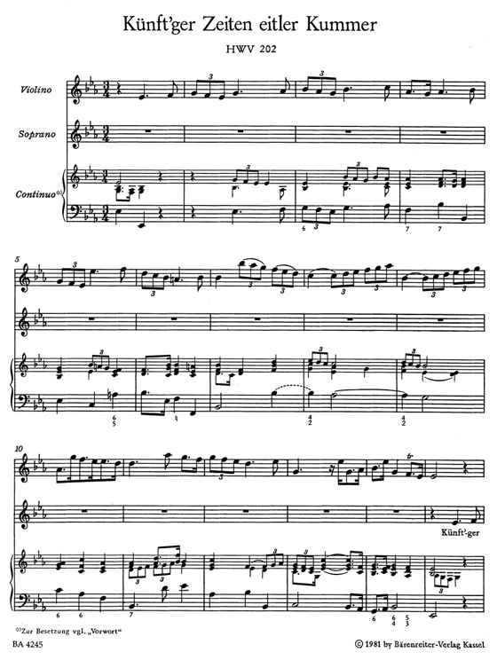 Handel【Neun deutsche Arien , HWV  202-210】für Sopran, ein Soloinstrument und Basso continuo