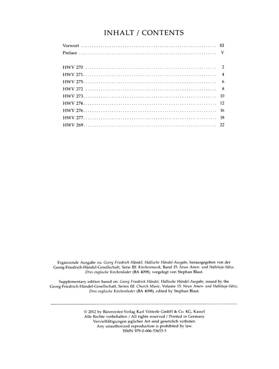 Handel【Neun Amen- und Halleluja-Sätze , HWV 269 - 277】für Sopran und Basso continuo
