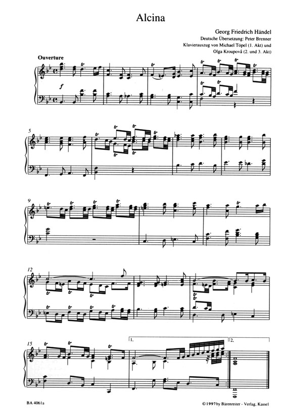 Handel【Alcina  , HWV 34】Klavierauszug , Vocal Score