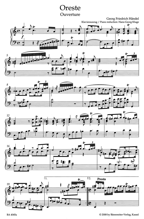 Handel【Oreste , Opera in tre atti , HWV A11】Klavierauszug , Vocal Score Handel【Oreste , Opera in tre atti , HWV A11】Klavierauszug , Vocal Score