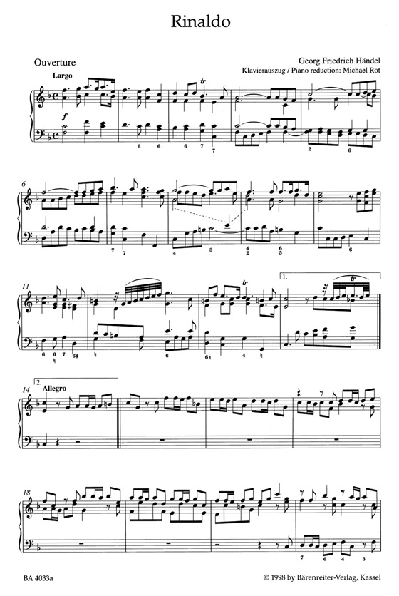 Handel【Rinaldo(1711) HWV 7a】Klavierauszug , Vocal Score Handel【Rinaldo(1711) HWV 7a】Klavierauszug , Vocal Score