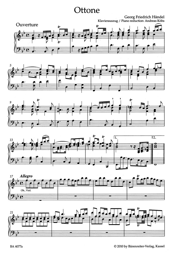Handel【Ottone , Opera in tre atti , HWV 15】Klavierauszug , Vocal Score