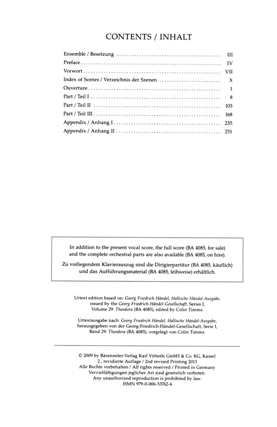 Handel【Theodora , Oratorio in Three Parts , HWV 68 】Vocal Score , Klavierauszug