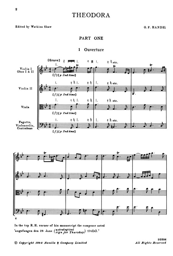 Handel／Shaw【Theodora】Vocal Score