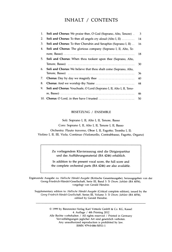 Handel【Utrechter Te Deum , HWV 278】Klavierauszug , Vocal Score Handel【Utrechter Te Deum , HWV 278】Klavierauszug , Vocal Score
