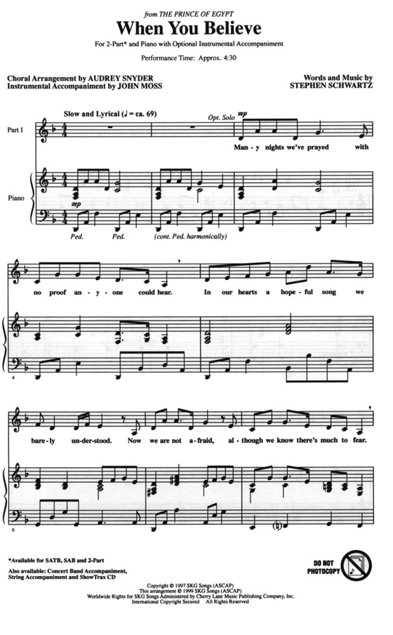 When You Believe (from The Prince of Egypt) 2-Part When You Believe (from The Prince of Egypt) 2-Part