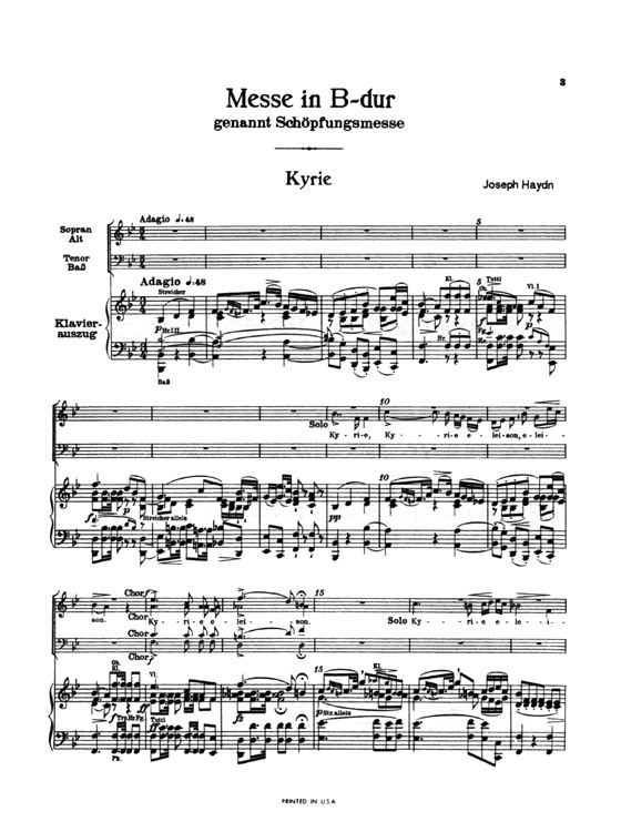 Haydn【Mass in B Major (Schöpfungs Messe)】for Soli, Chorus and Orchestra , Vocal Score