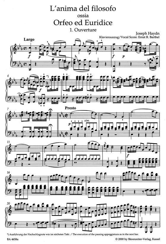 Haydn【L'anima del filosofo ossia Orfeo ed Euridice 】Hob.XXVIII : 13 , Klavierauszug , Vocal Score Haydn【L'anima del filosofo ossia Orfeo ed Euridice 】Hob.XXVIII : 13 , Klavierauszug , Vocal Score