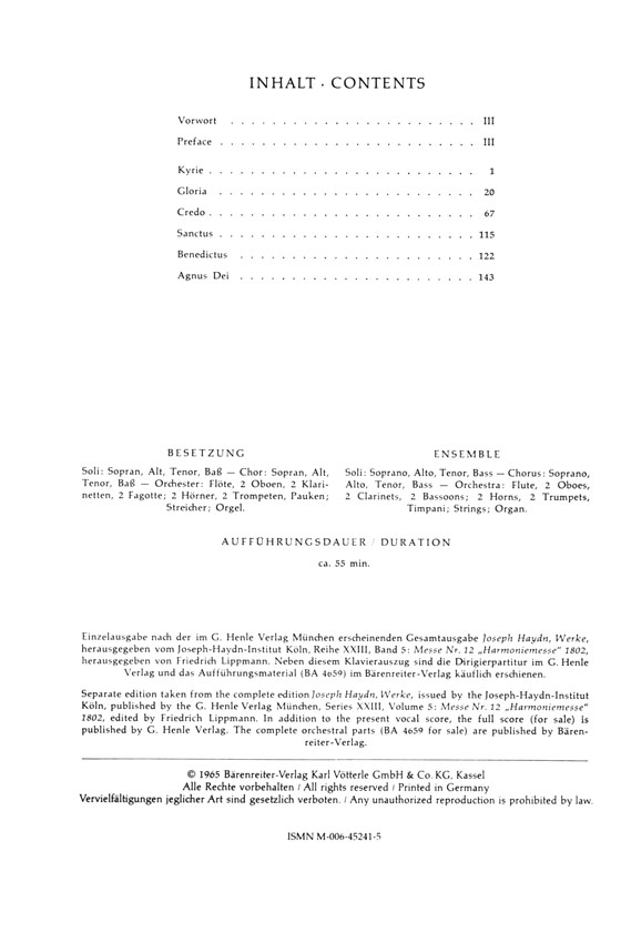 Haydn【Harmoniemesse】Klavierauszug , Vocal Score Haydn【Harmoniemesse】Klavierauszug , Vocal Score