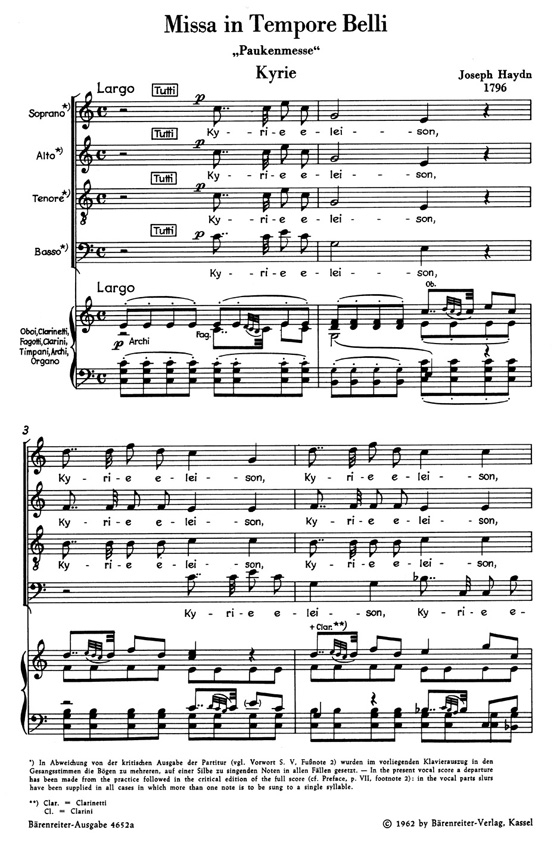 Haydn【Missa in Tempore Belli－Paukenmesse , Mass in Time of War】Klavierauszug ,Vocal Score