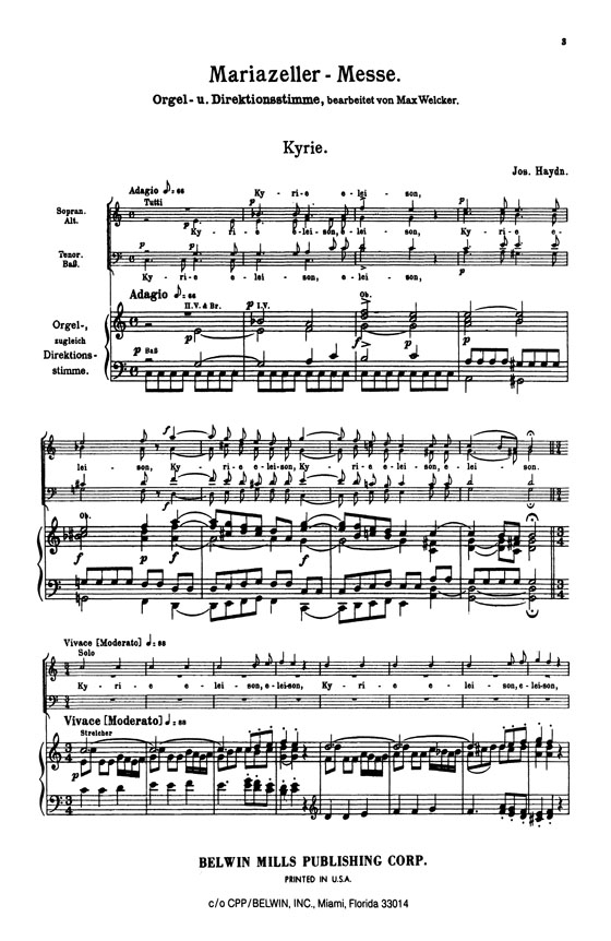 Haydn【Mariazeller Mass in C Major】for Soli, Chorus and Orchestra , Choral Score