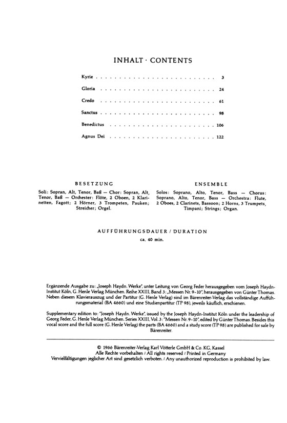 Haydn【Missa in Angustiis-Nelsonmesse / Nelson Mass】Klavierauszug , Vocal Score Haydn【Missa in Angustiis-Nelsonmesse / Nelson Mass】Klavierauszug , Vocal Score