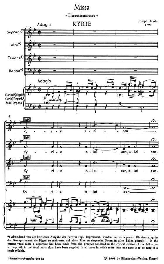 Haydn【Missa－Theresienmesse / Theresa Mass】Klavierauszug ,Vocal Score