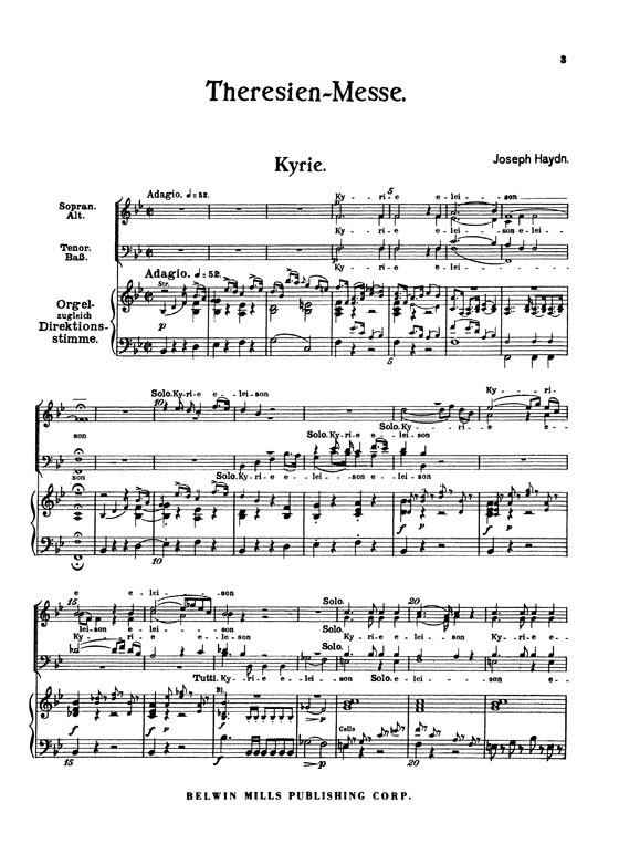 Haydn【Theresianmesse (Maria Theresa Mass)】for Soli, Chorus and Orchestra , Choral Score