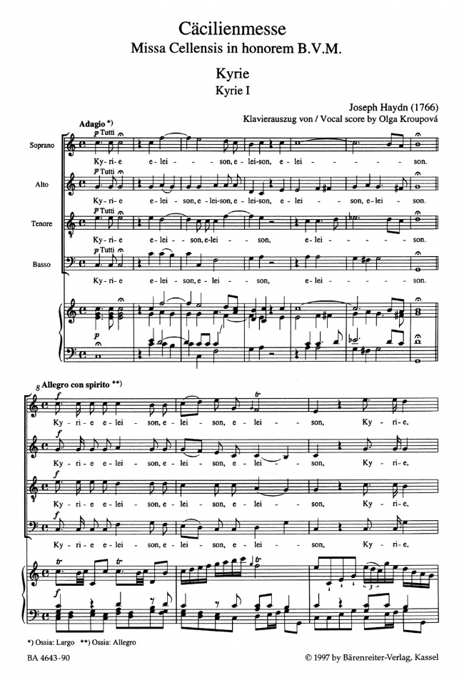 Haydn【Cäcilienmesse / Missa Cellensis】Klavierauszug , Vocal Score Haydn【Cäcilienmesse / Missa Cellensis】Klavierauszug , Vocal Score