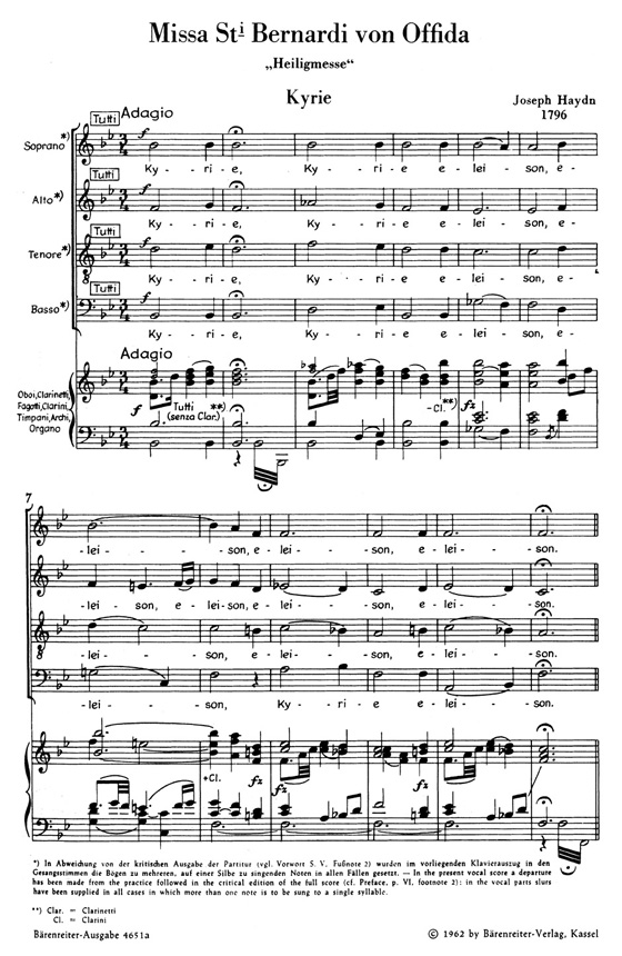 Haydn【Missa Sti Bernardi von Offida－Heiligmesse】Klavierauszug , Vocal Score