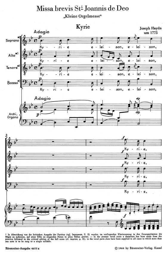 Haydn【Missa brevis Sti Joannis de Deo－klein Orgelmesse】Klavierauszug , Vocal Score
