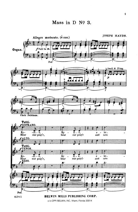 Haydn【Mass No. 3 in D Minor－Lord Nelson Mass】for Soli, Chorus and Orchestra and Organ Obbligato with Latin and English text , Choral Score