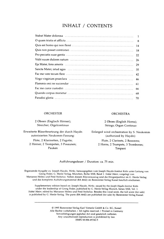 Haydn【Stabat Mater】Klavierauszug , Vocal Score Haydn【Stabat Mater】Klavierauszug , Vocal Score