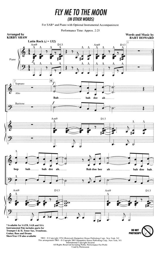 【Fly Me To The Moon (In Other Words)】SAB 【Fly Me To The Moon (In Other Words)】SAB