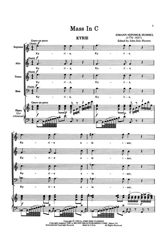 Hummel【Mass in C】Kalmus Vocal Score