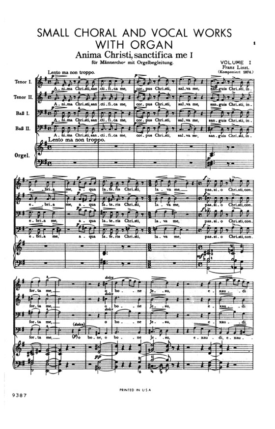 Liszt【Small Choral and Vocal Works , Nos. 1-19】Volume Ⅰ, Miniature Score