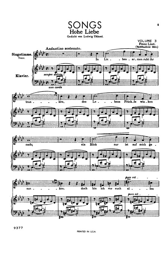 Liszt【Songs , Volume Ⅲ , Nos. 1-22】Vocal Score