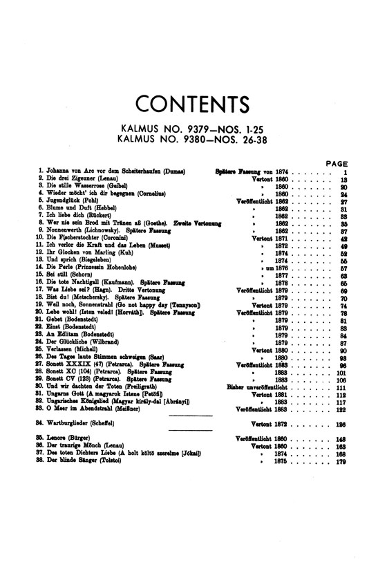 Liszt【Songs In Six Volumes , Volume 5 , Numbers 1-25 】Miniature Score