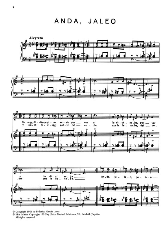 Federico Garcia Lorca【Canciones Espanolas Antiguas】Para Canto Y Piano