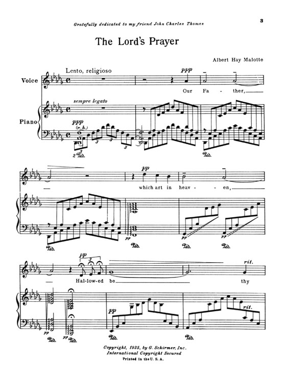 The Lord's Prayer by【Albert Hay Malotte】Voice and Piano , Medium High The Lord's Prayer by【Albert Hay Malotte】Voice and Piano , Medium High