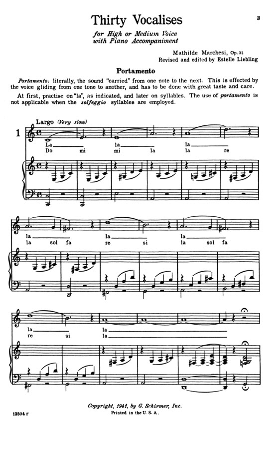 Marchesi【Thirty Vocalises , Op. 32】For High or Medium Voice